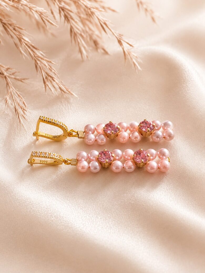 Pērļu vijuma auskari ar sudraba angļu aizdari "Ruby" Light Rose