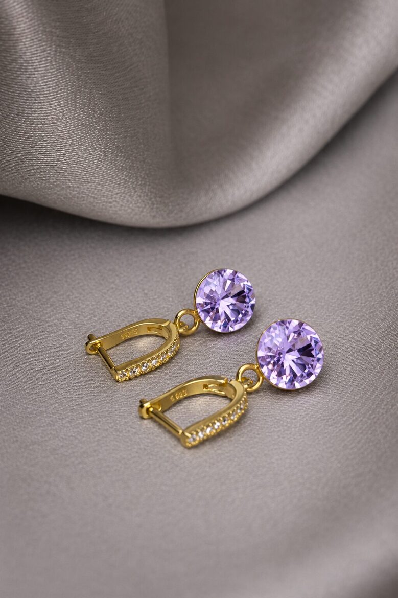 8mm Chaton Sudraba auskari ar Swarovski kristālu- Violet