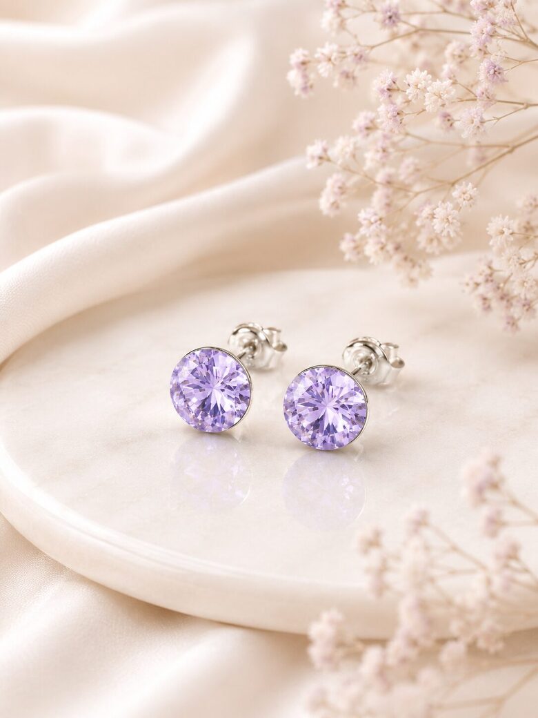 8mm Sudraba nagliņauskari ar Swarovski kristālu "Tesa" Violet