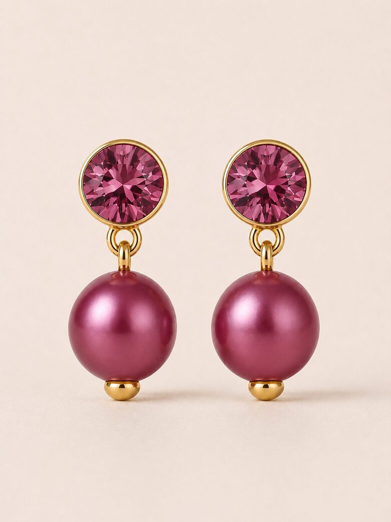 Marie Kristālu Sudraba auskari ar swarovski 10 mm pērli Mulberry pink