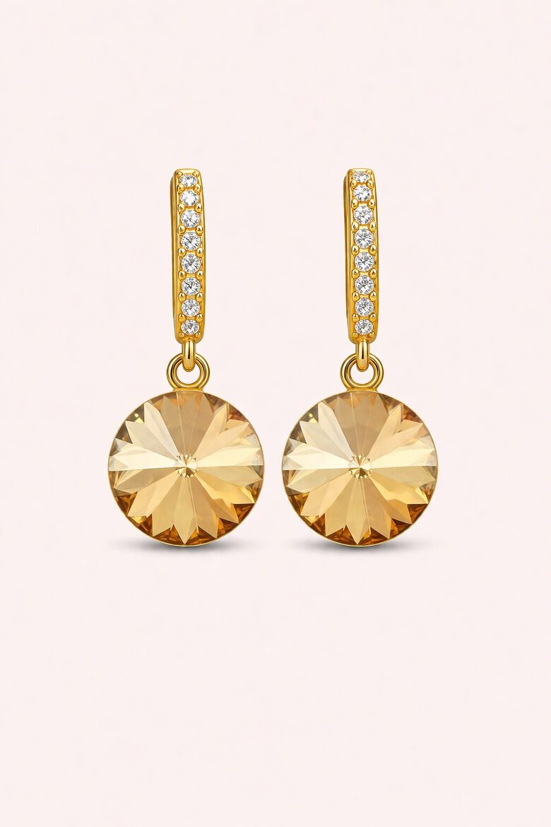 12mm Rivoli Crystal Sudraba auskari ar 18k zelta pārklājumu ar Swarovski Kristālu Golden Shadow