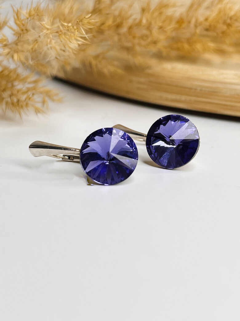 12mm rivoli sudraba auskari ar Swarovski kristālu Tanzite
