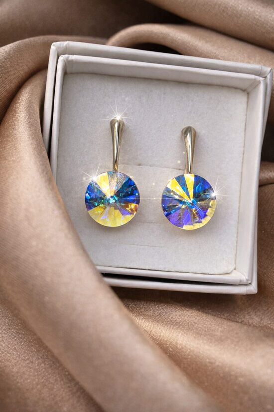 12mm rivoli sudraba auskari ar Swarovski kristālu Crystal AB