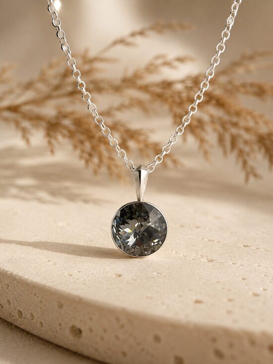 12mm Sudraba kulons ar Swarovski Rivoli kristālu "Liseta" Silver Night
