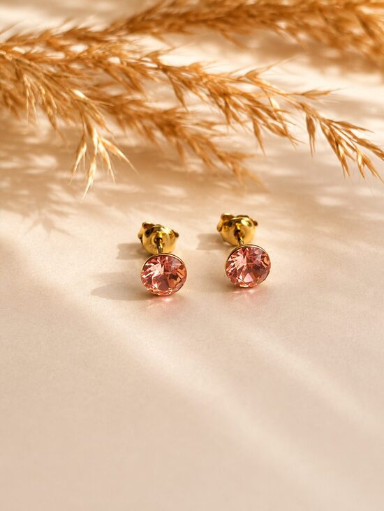 6mm Sudraba nagliņauskari ar Swarovski kristālu "Tesa" Peach