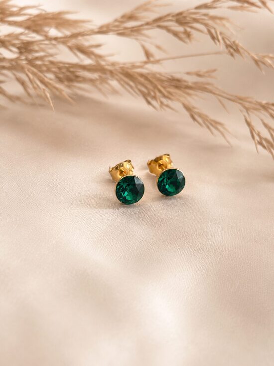 6mm Sudraba nagliņauskari ar Swarovski kristālu "Tesa" Emerald