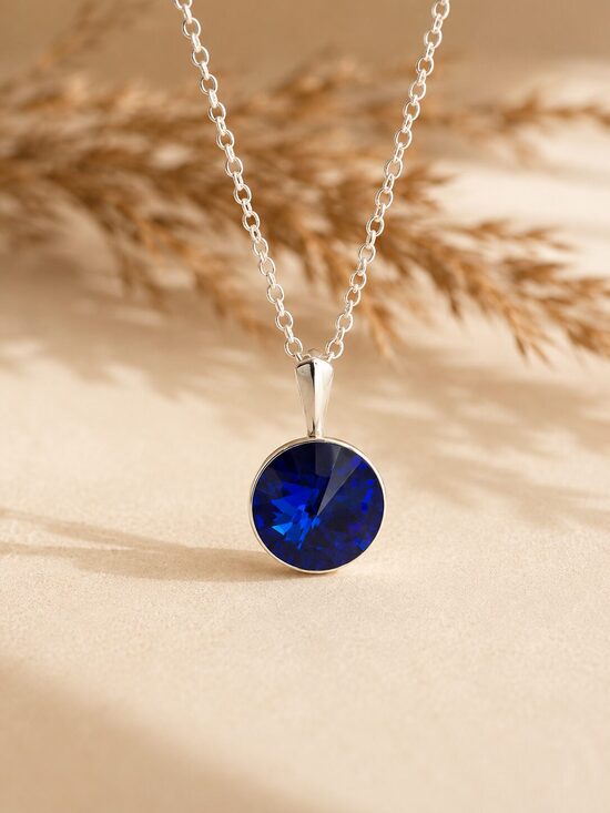 12mm Sudraba kulons ar Swarovski Rivoli kristālu "Liseta" Sapphire