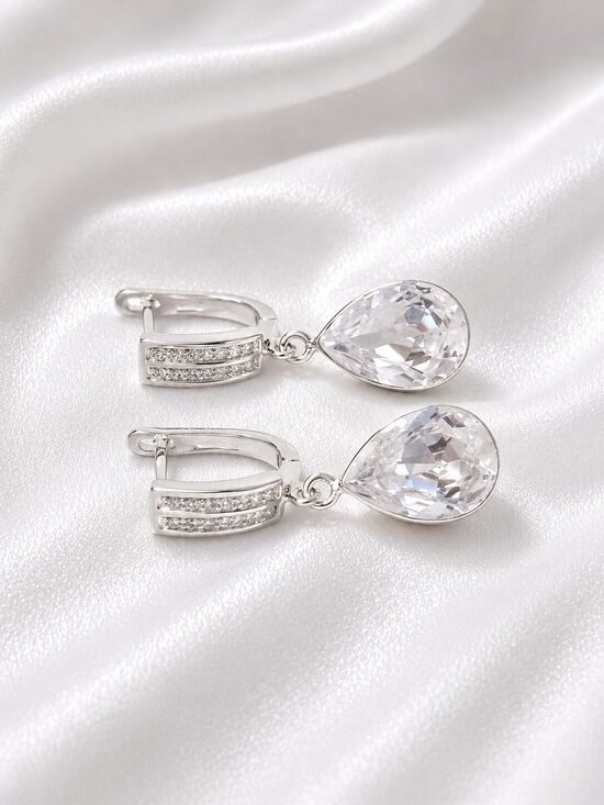 14mm Pear Sudraba auskari ar Swarovski kristālu- Crystal