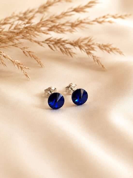 8mm Sudraba nagliņauskari ar Swarovski Rivoli kristālu "Tesa" Sapphire