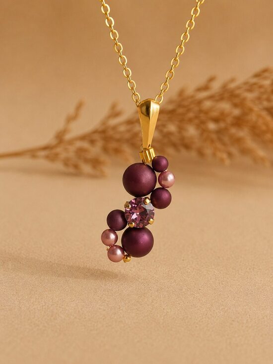 Pērļu vijuma kulona kaklarota ar Swarovski kristālu "Linda" Elderberry