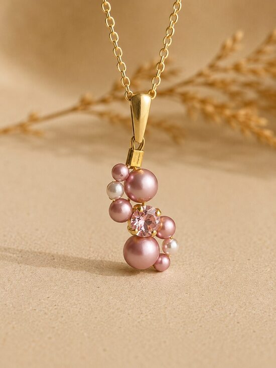 Pērļu vijuma kulona kaklarota ar Swarovski kristālu "Linda" Vintage Rose