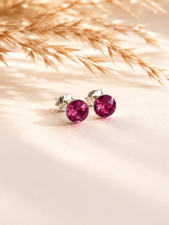 6mm Sudraba nagliņauskari ar Swarovski kristālu "Tesa" Dark rose