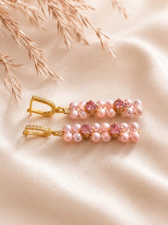 Pērļu vijuma auskari ar sudraba angļu aizdari "Ruby" Light Rose