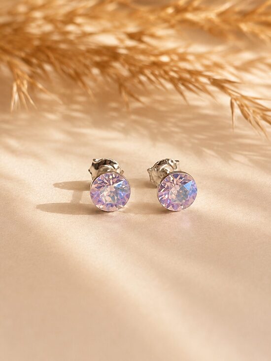 6mm Sudraba nagliņauskari ar Swarovski kristālu "Tesa" Light rose Moonligh