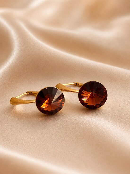 12mm rivoli sudraba auskari ar Swarovski kristāluReCreated Smoked Topaz