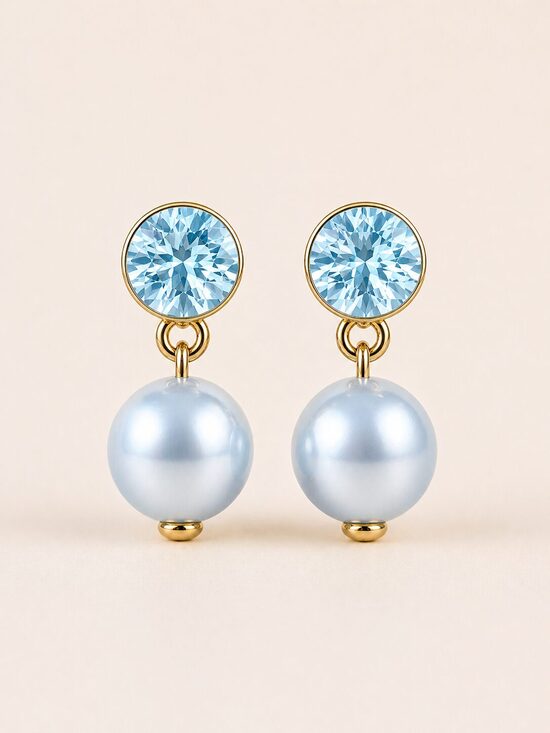 Marie Kristālu Sudraba auskari ar swarovski 10 mm pērli Light blue