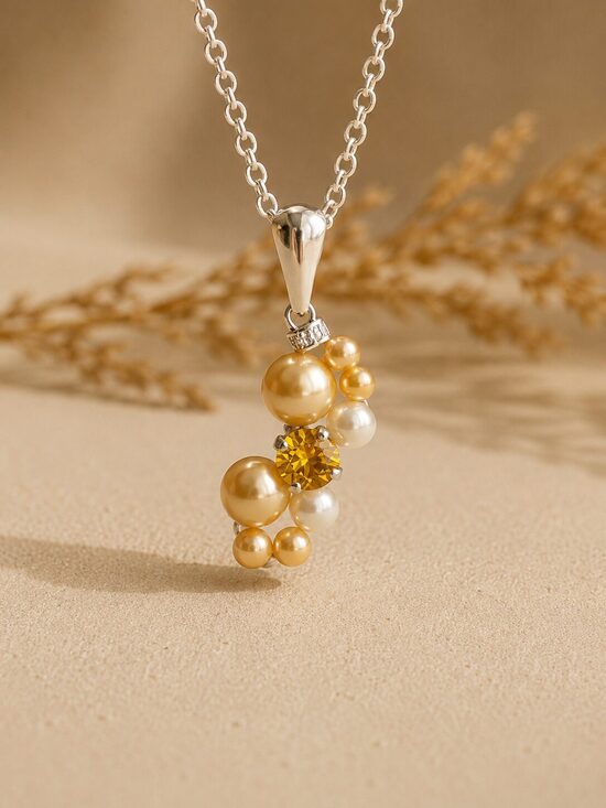 Pērļu vijuma kulona kaklarota ar Swarovski kristālu "Linda" Light Gold