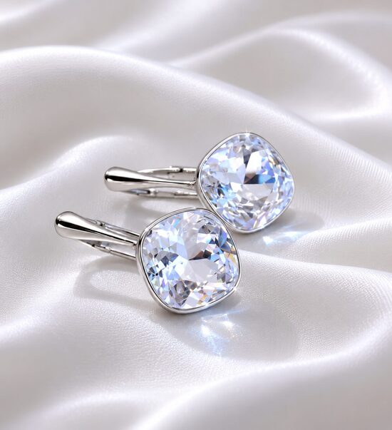 12mm kvadrātveida Sudraba auskari ar swarovski kristālu Crystal