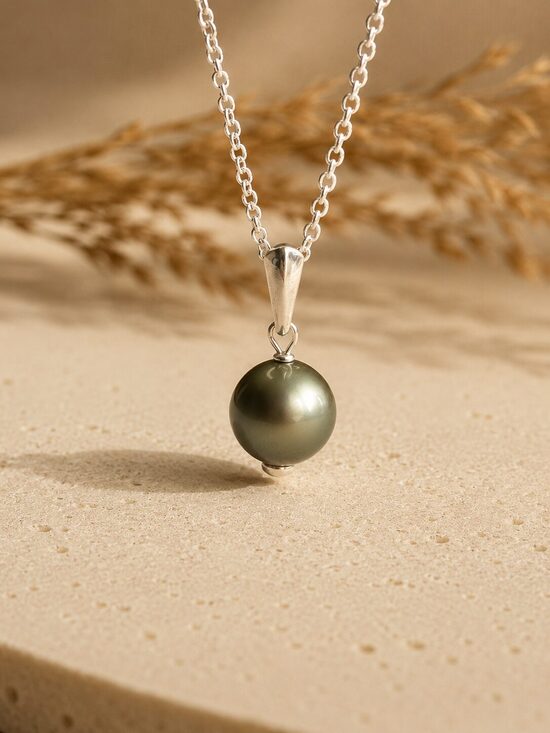 10mm Pērles kulona kaklarota ar Swarovski pērli "Emma" Powder Green