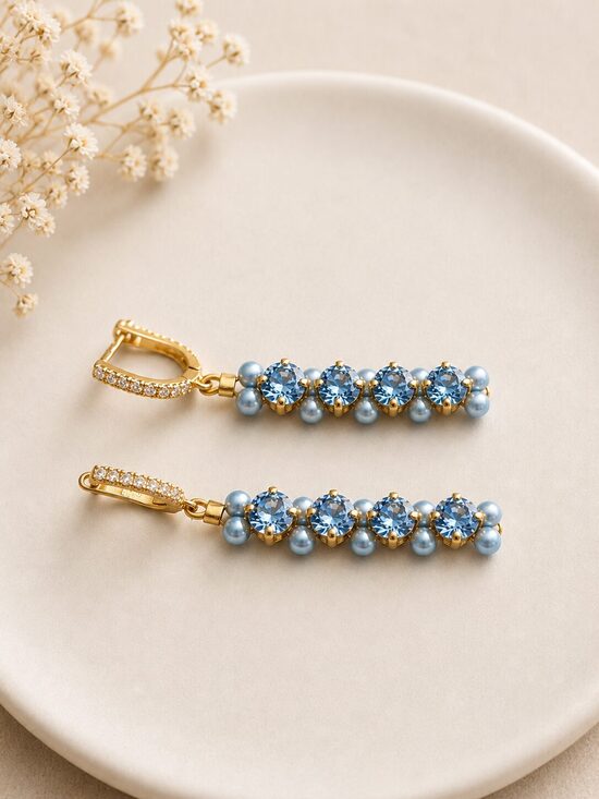 Sudraba Kristālu vijuma auskari "Evie" Light Blue