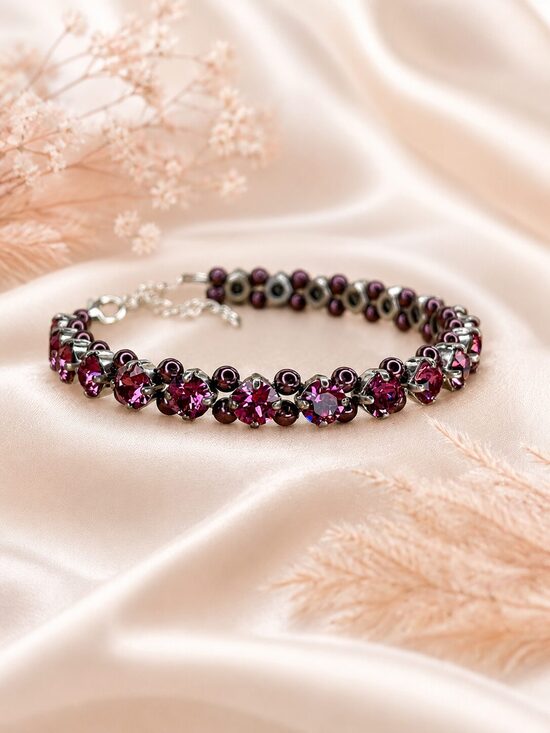 Tumši rozā 5 mm kristālu rokassprādze ar Swarovski® kristāliem