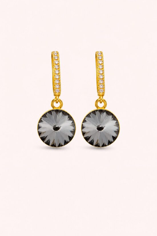 12mm Rivoli Crystal Sudraba auskari ar 18k zelta pārklājumu ar Swarovski Kristālu Silver night