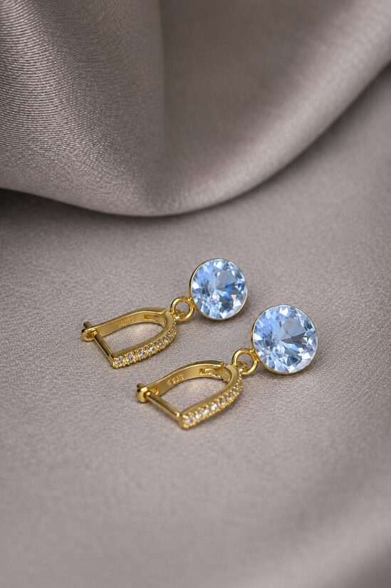 8mm Chaton Sudraba auskari ar Swarovski kristālu- Light Saphire