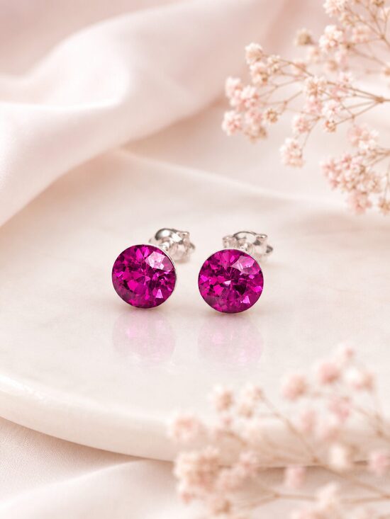 8mm Sudraba nagliņauskari ar Swarovski kristālu "Tesa" Dark Rose
