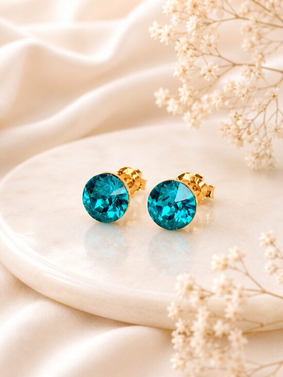 8mm Sudraba nagliņauskari ar Swarovski kristālu "Tesa" Blue zircon