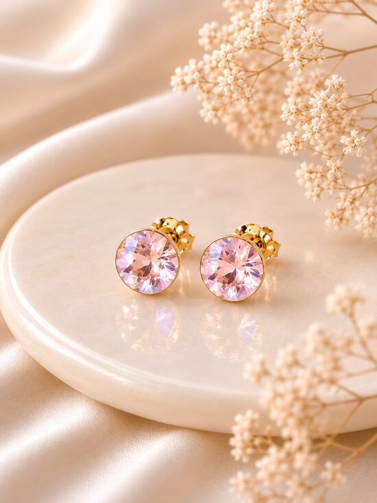 8mm Sudraba nagliņauskari ar Swarovski kristālu "Tesa" Light Rose Moonligh