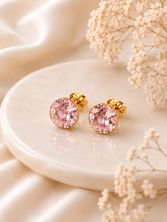 8mm Sudraba nagliņauskari ar Swarovski kristālu "Tesa" Light Rose