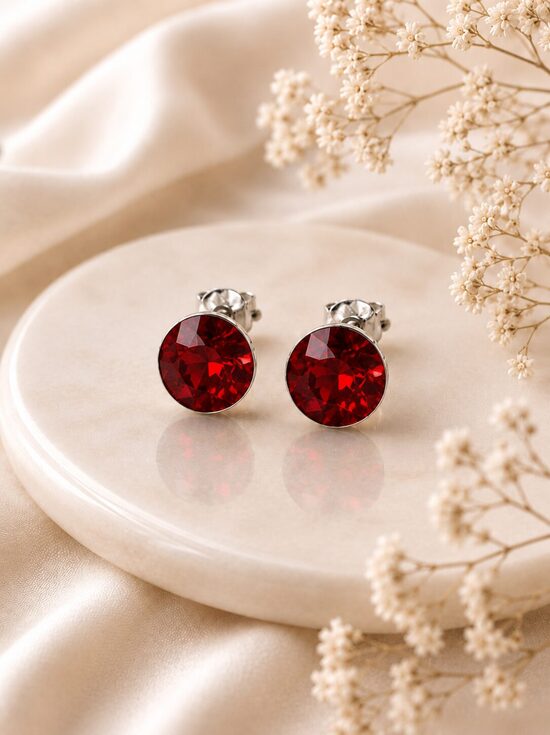 8mm Sudraba nagliņauskari ar Swarovski kristālu "Tesa" Siam