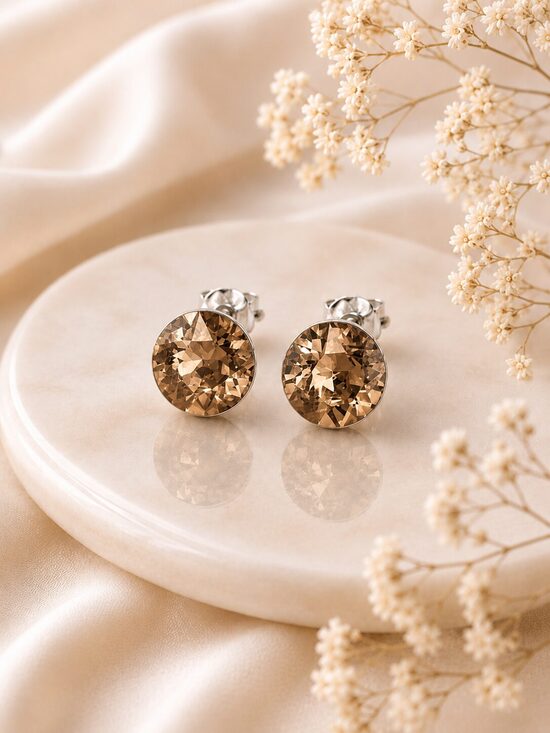 8mm Sudraba nagliņauskari ar Swarovski kristālu "Tesa" ReCreated Light Smoked Topaz