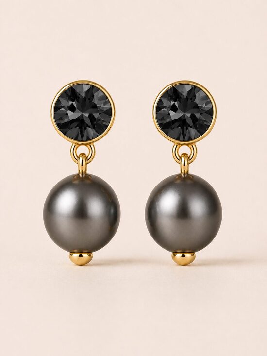 Marie Kristālu Sudraba auskari ar swarovski 10 mm pērli Black