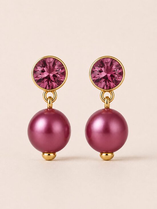 Marie Kristālu Sudraba auskari ar swarovski 10 mm pērli Mulberry pink