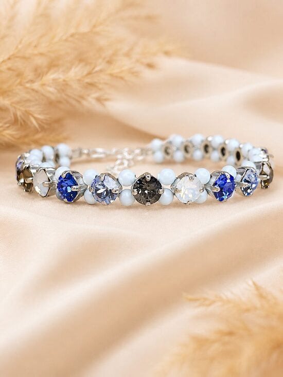 "4 toņu kristālu rokassprādze ar Swarovski® kristāliem- Light Sapphire / White Opal Moonlight / Majestic Blue / Crystal Silver Night "