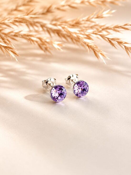 6mm Sudraba nagliņauskari ar Swarovski kristālu "Tesa" Violet