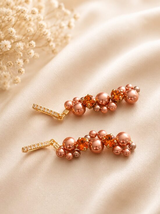 Sudraba pērļu vijuma auskari "Linda"- Crystal Dark Orange