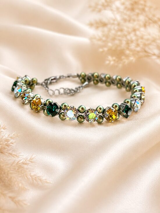 Emerald / Light Topaz / Crystal AB / Crystal Shimmer 5 mm kristālu rokassprādze ar Swarovski® kristāliem