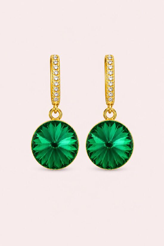 12mm Rivoli Crystal Sudraba auskari ar 18k zelta pārklājumu ar Swarovski Kristālu Emerald