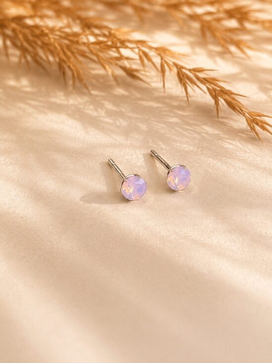 4mm Sudraba nagliņauskari ar Swarovski kristālu "Tesa" Rose Opal