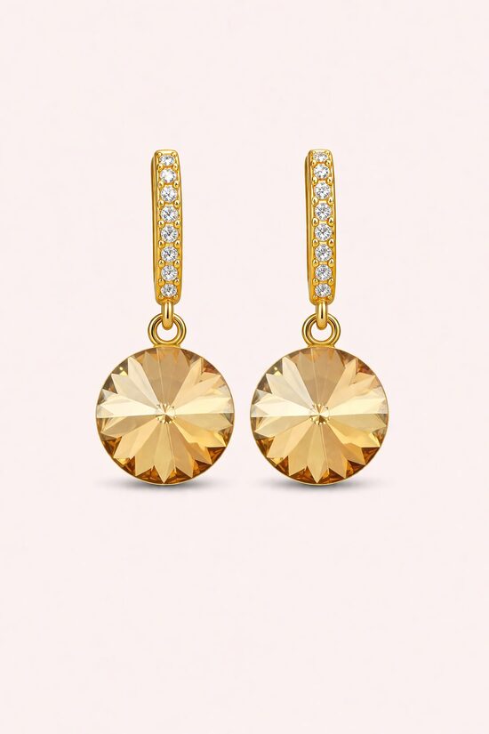 12mm Rivoli Crystal Sudraba auskari ar 18k zelta pārklājumu ar Swarovski Kristālu Golden Shadow