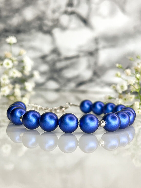 6mm pērļu rokassprādze darināta ar Swarovski pērlēm- tumši zila