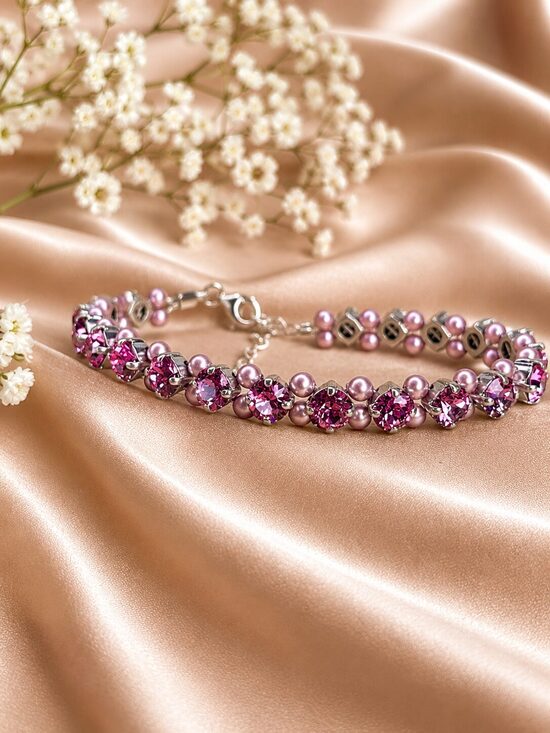 Rose with Vintage Rose Pearl 5 mm kristālu rokassprādze ar Swarovski® kristāliem