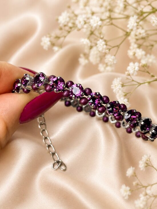 Amethyst 5 mm kristālu rokassprādze ar Swarovski® kristāliem